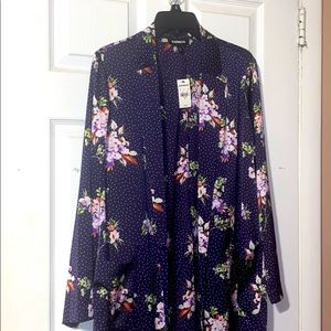 Two-front open pocket long sleeve silk duster